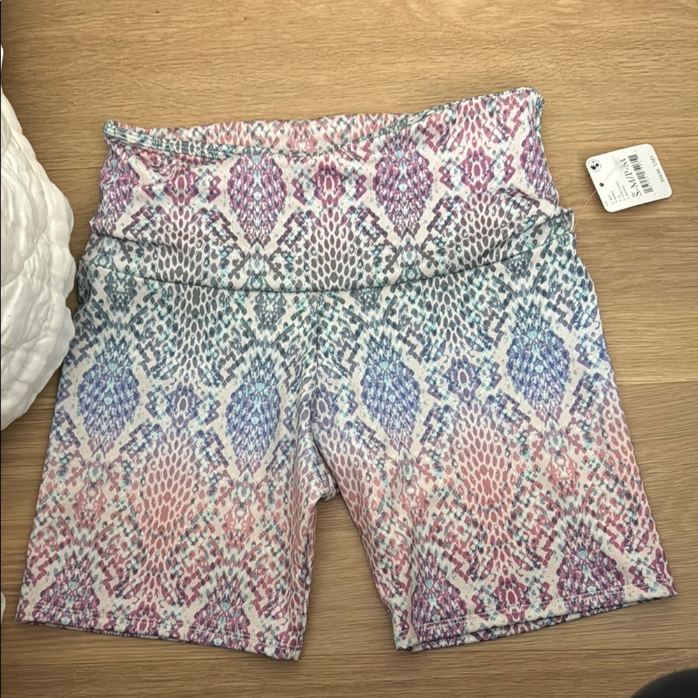 Pink and Purple Paisley Bike Shorts with Elastic Waistband